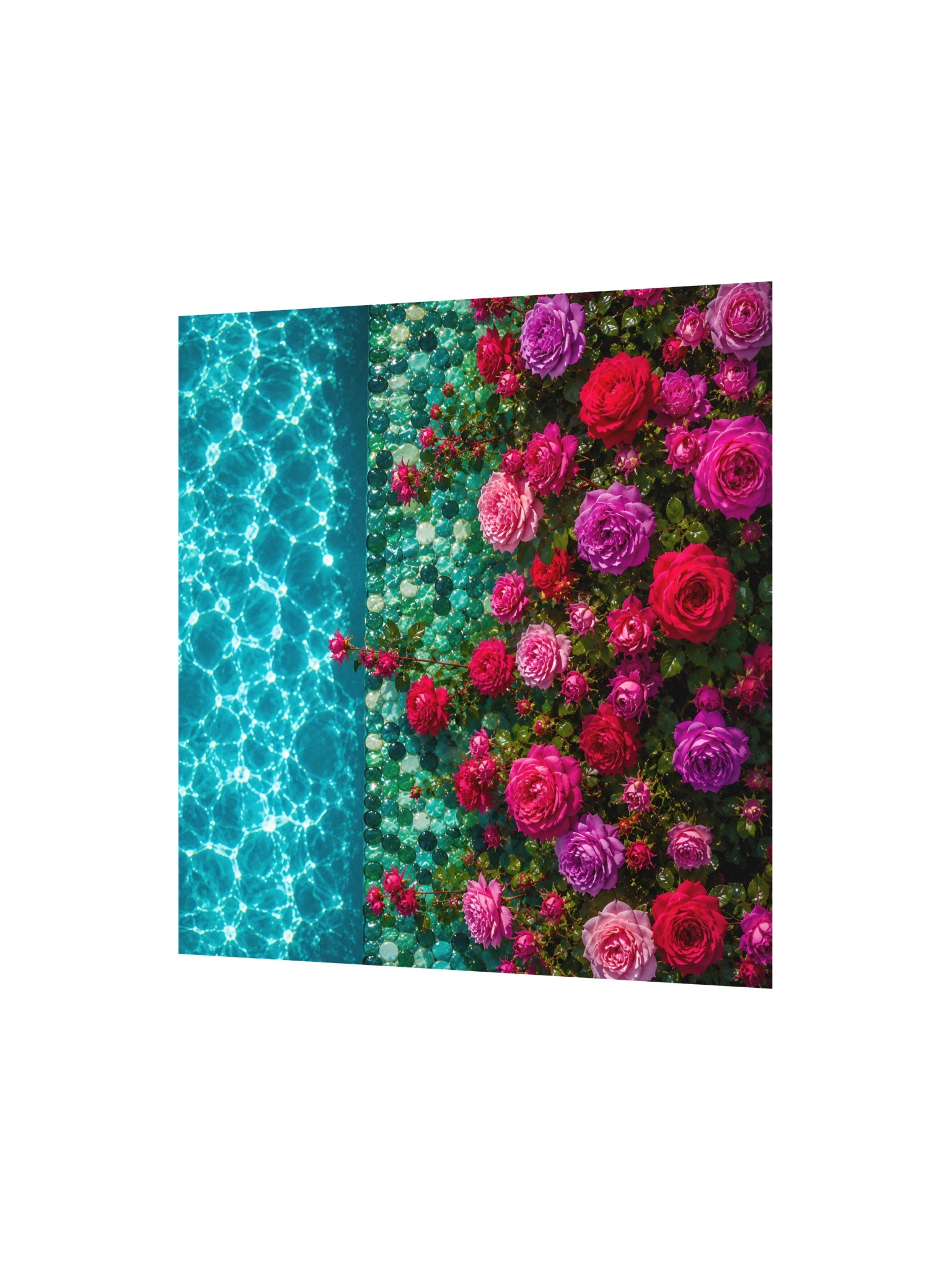 Turquoise Pool & Roses 10x10 Matte Poster | 8K Luxury Floral Wall Art | Emerald Fuchsia Botanical product image (3)