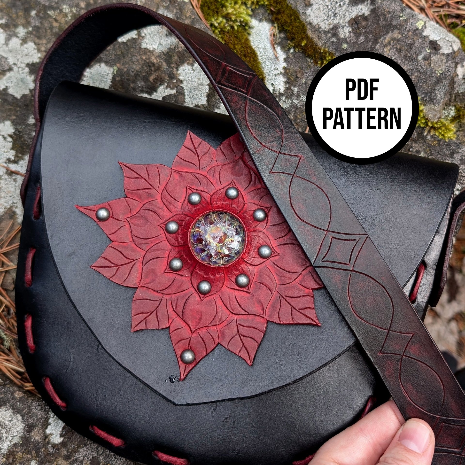 Leather Shoulder Bag with Inlay - PDF Pattern for Leathercraft product image (3)