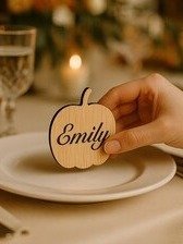 Engraved Wood Fall Wedding Place Cards: Rustic Leaf, Pumpkin, Acorn product image (10)