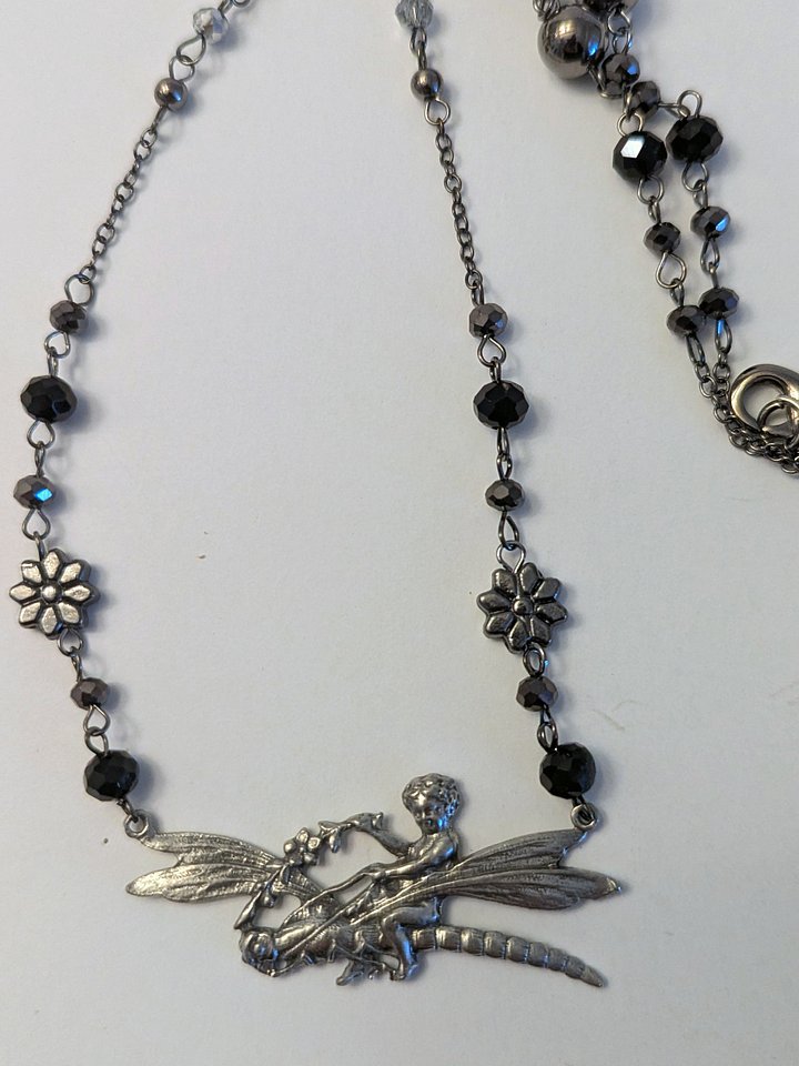 Monica's Stash: Vintage Art Nouveau Dragonfly on beaded chain product image (2)