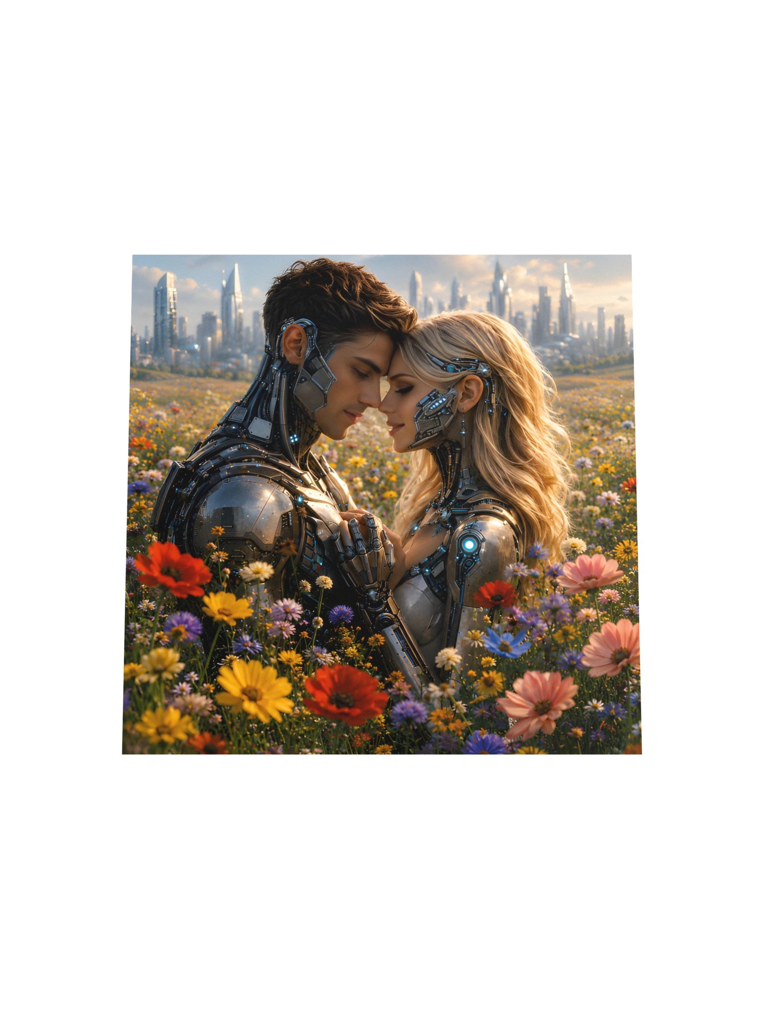 Cyborgs in the Wildflowers | Futuristic Love Wall Art product image (5)