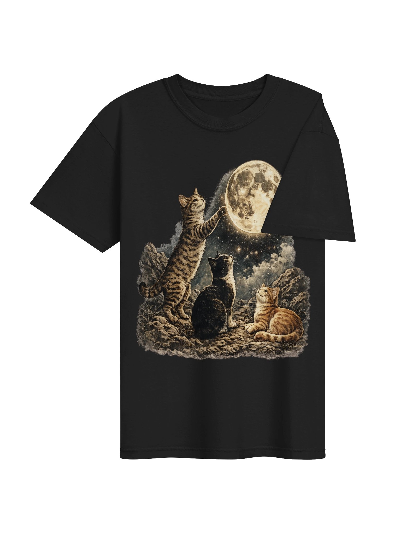 Moonlit Cats Graphic Tee | Celestial Full Moon Vintage Shirt product image (4)