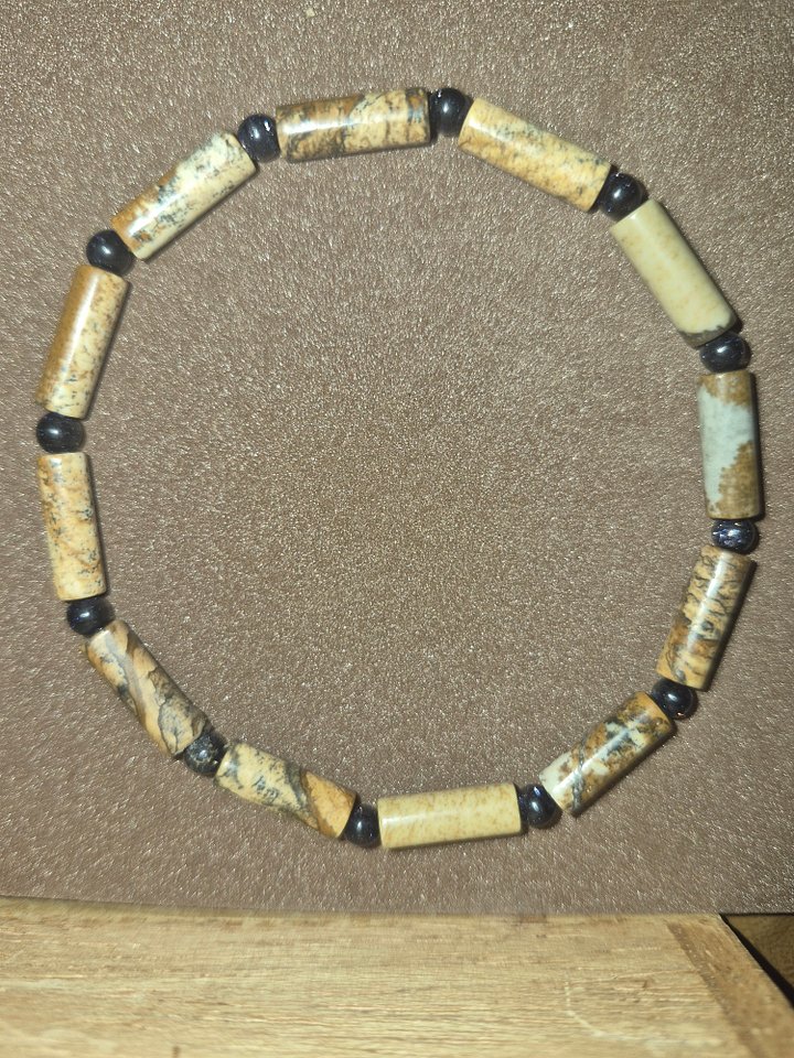 Obsidian with wooden tubes Bracelet product image (1)
