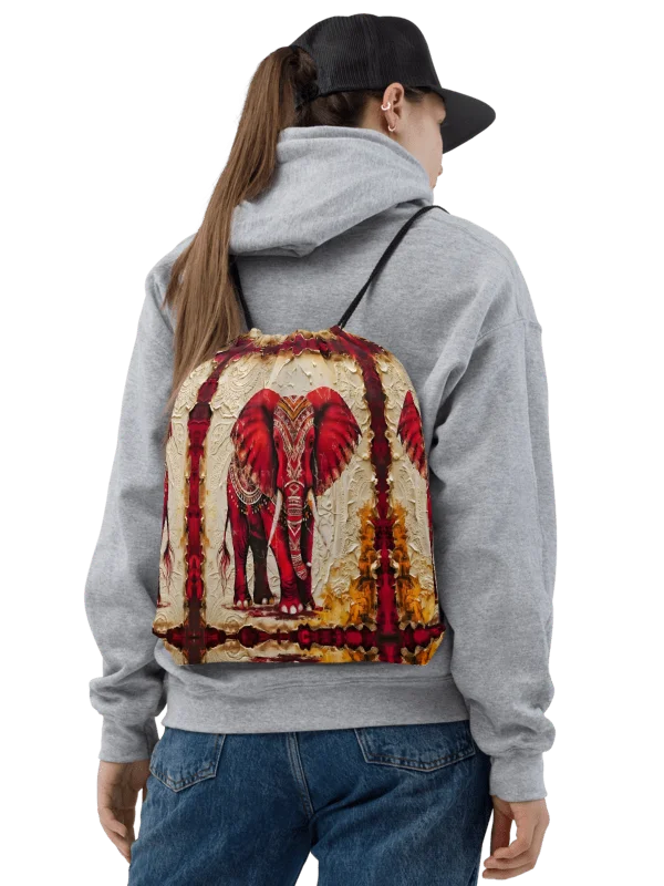 Majestic Crimson Red Elephant Drawstring Bag product image (1)