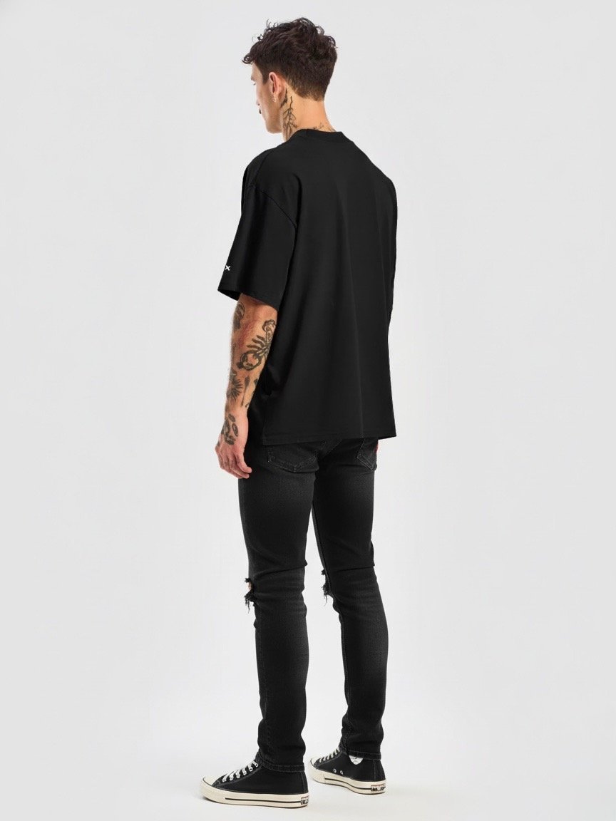 FMB ∣ JETLAG DINO Left Chest Embroidered Oversized Tee Black product image (6)