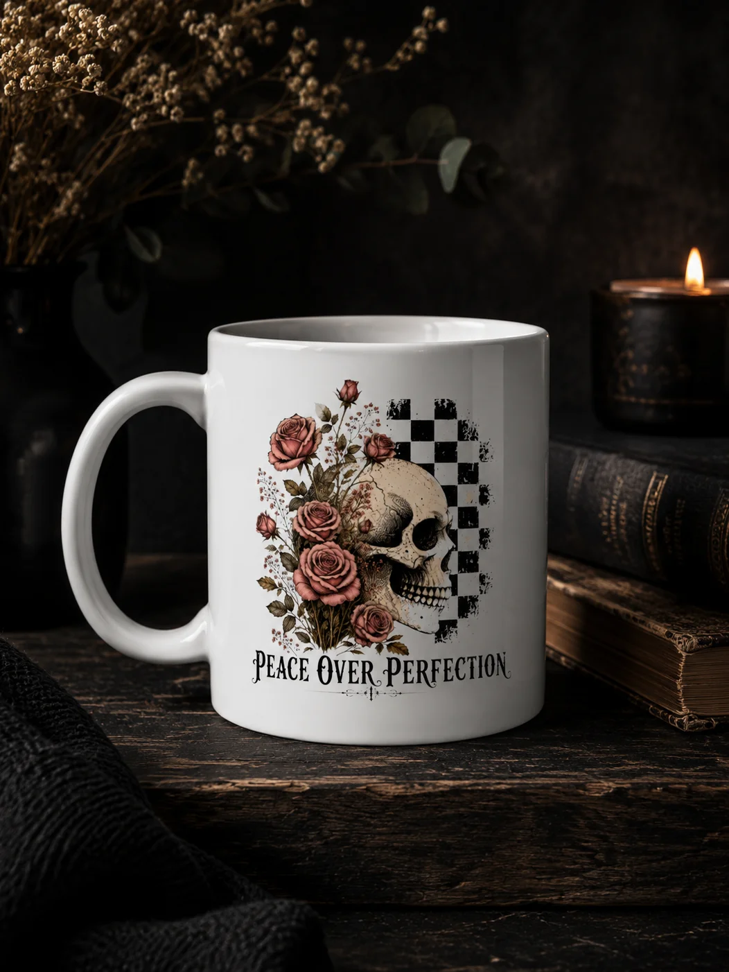 Peace Over Perfection | Vintage Floral Skull Ceramic Mug product image (1)