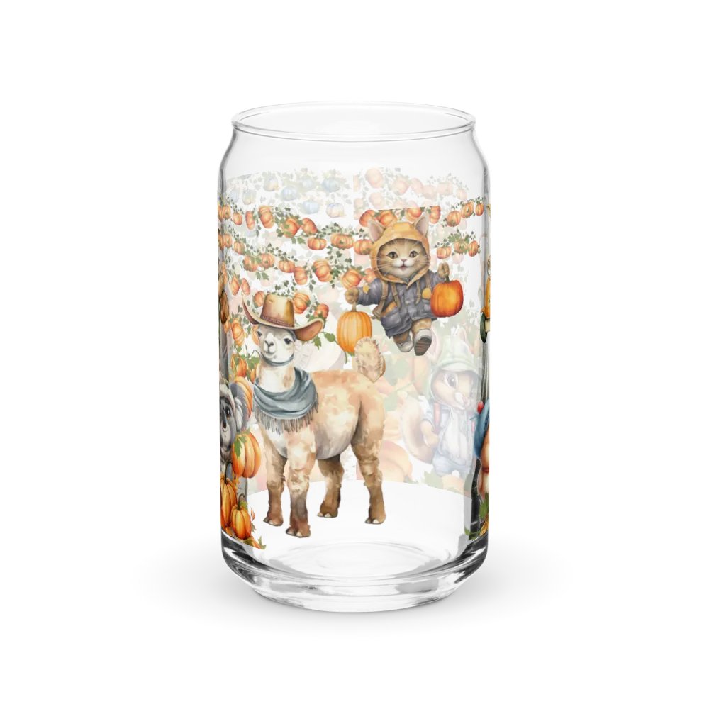 Witches Brew Coven: The Pumpkin Harvest Glass Can Tumbler | 16oz Fall-Themed Drinkware | Whimsical Animal Design product image (6)