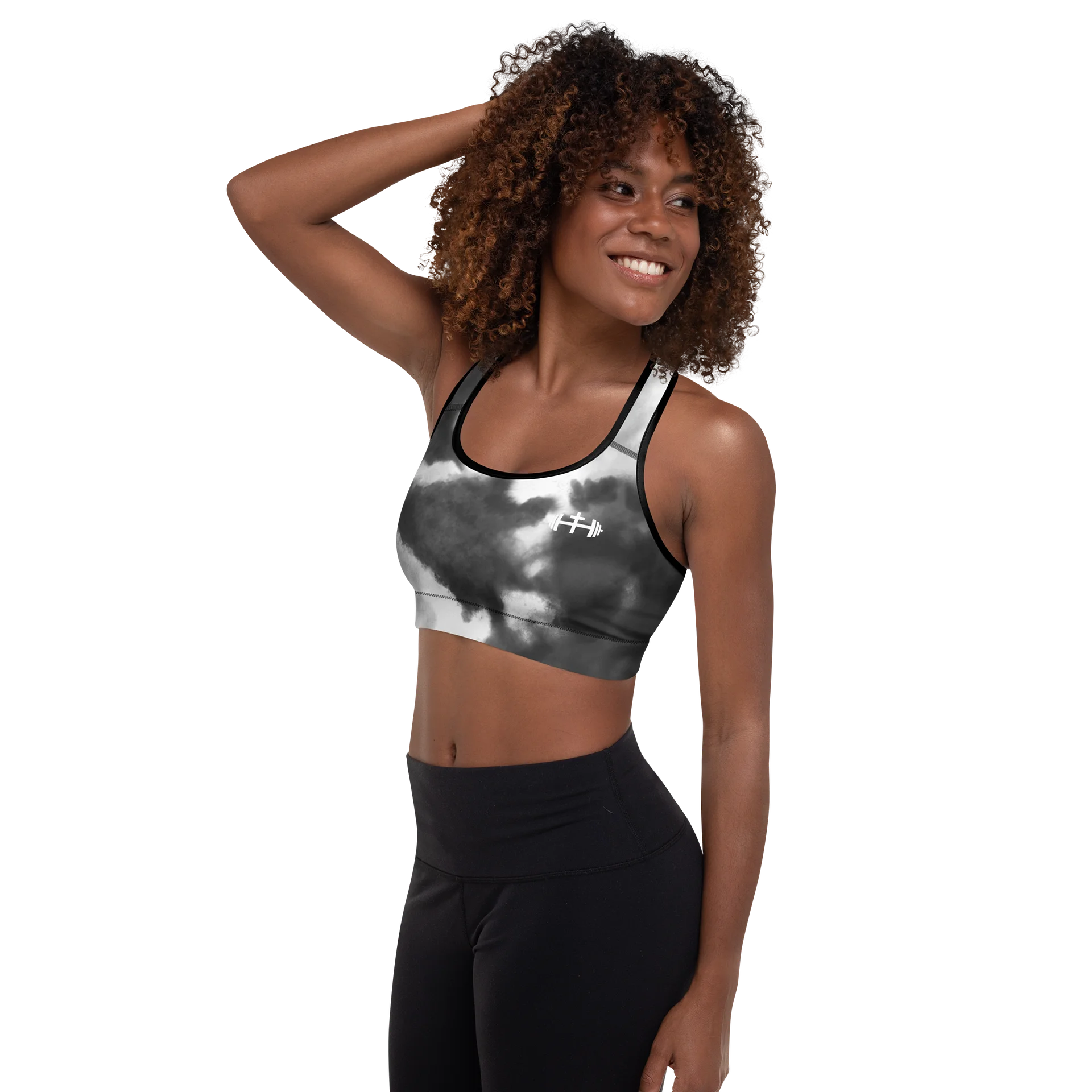 His House Womens Padded Sports Bra - B&W Tie Dye product image (5)