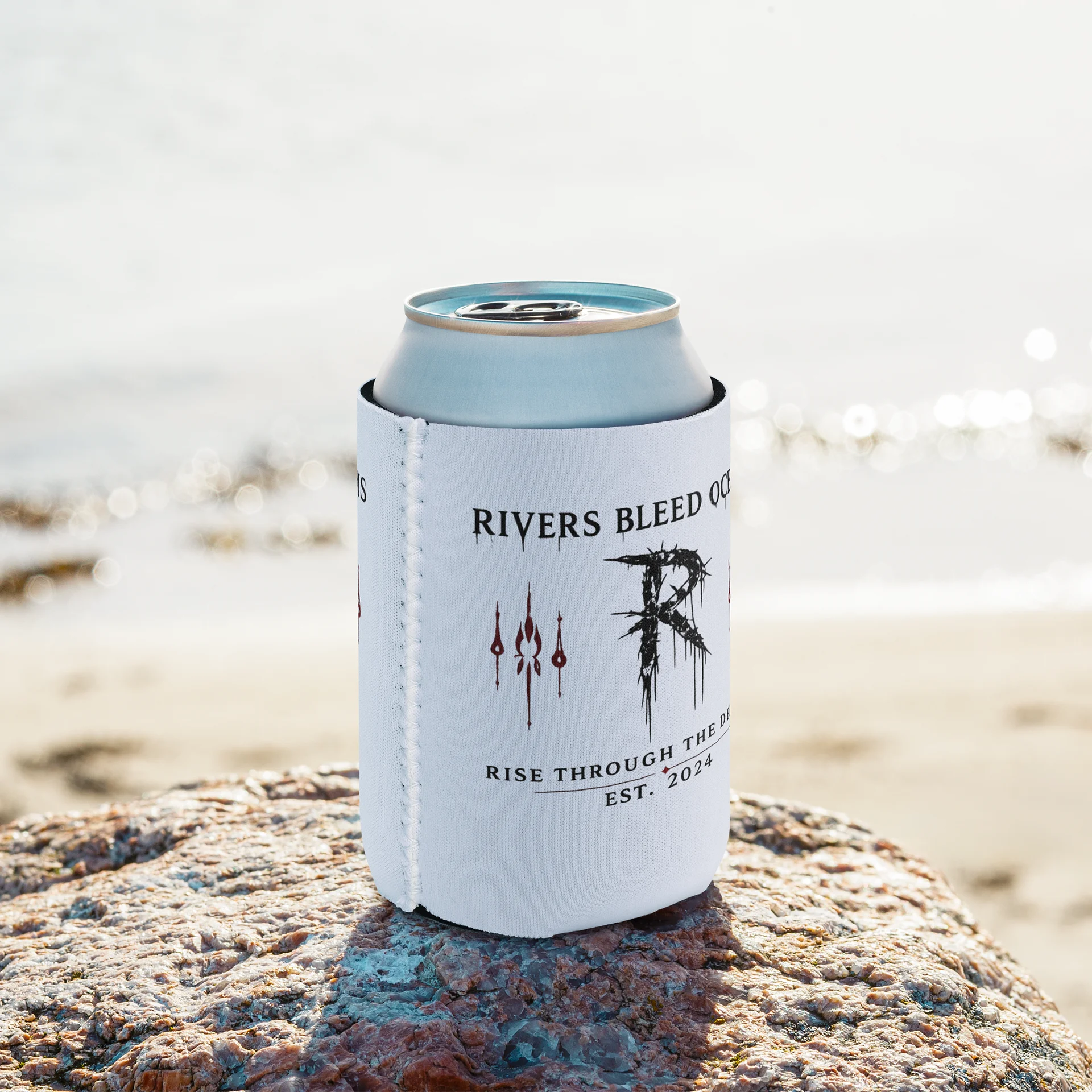 RIVERS BLEED OCEANS Coozie — Est.-White product image (9)