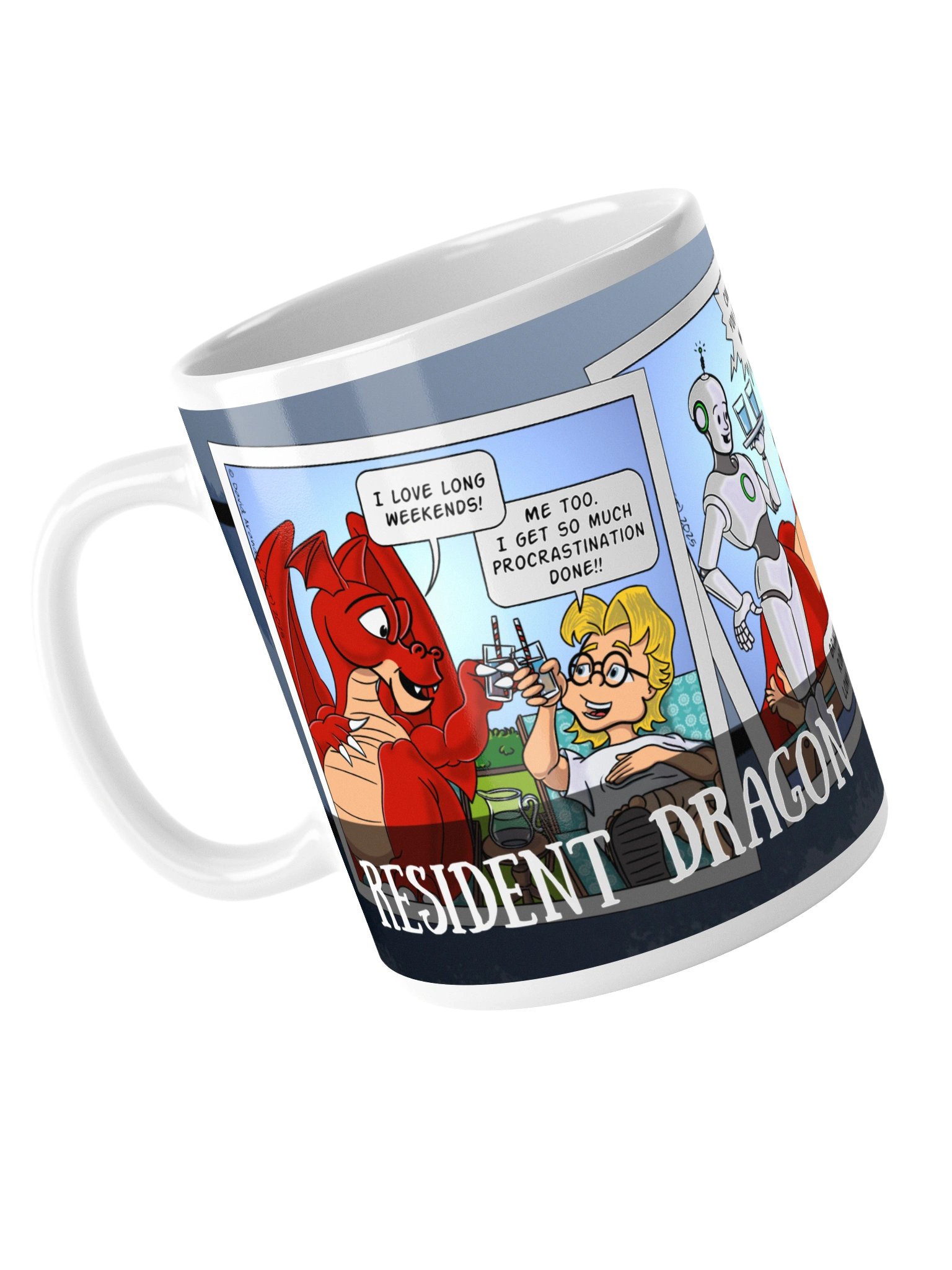 Resident Dragon Comic We Love Long Weekends Three-Panel Mug product image (5)