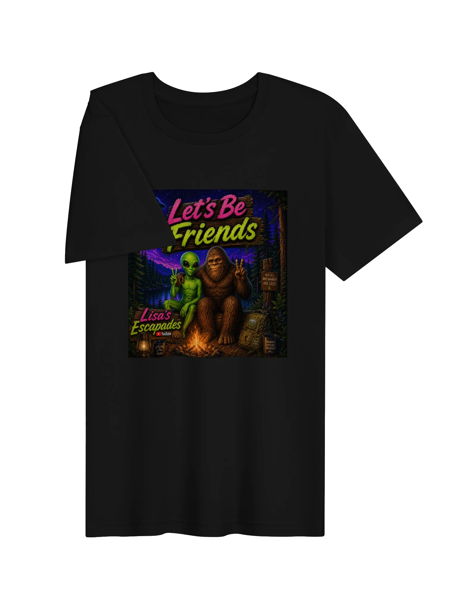 Let’s Be Friends Alien & Bigfoot Camping Tee product image (15)