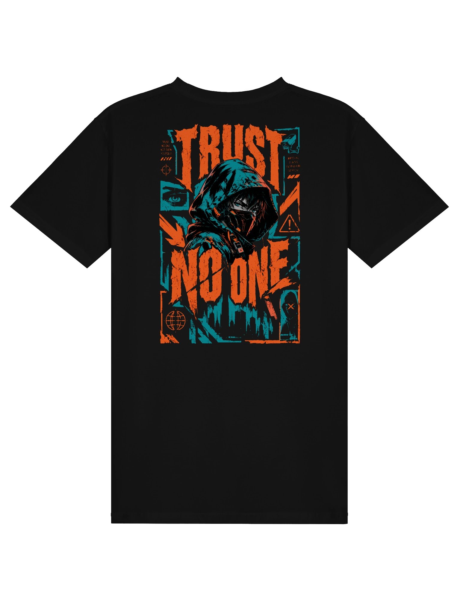 Trust No One Cyberpunk Anime T-Shirt | Distressed Dark Streetwear Back Print Tee product image (1)