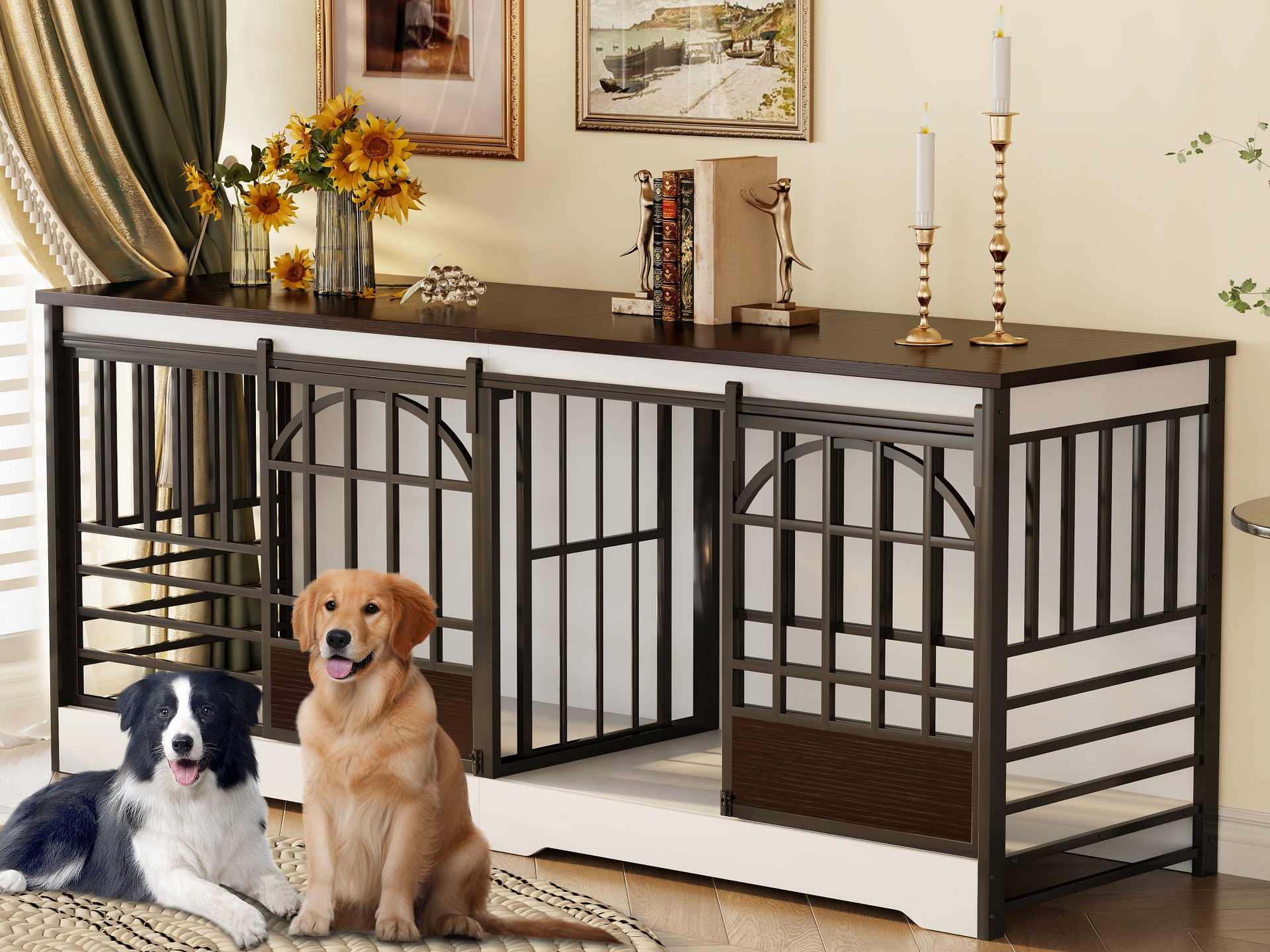 78 inch Dog Crate Furniture XXL Dog Cage Heavy Duty Dog Kennel Indoor with Removable Divider,Extra Large Double Cage Large Breed BROWN product image (1)