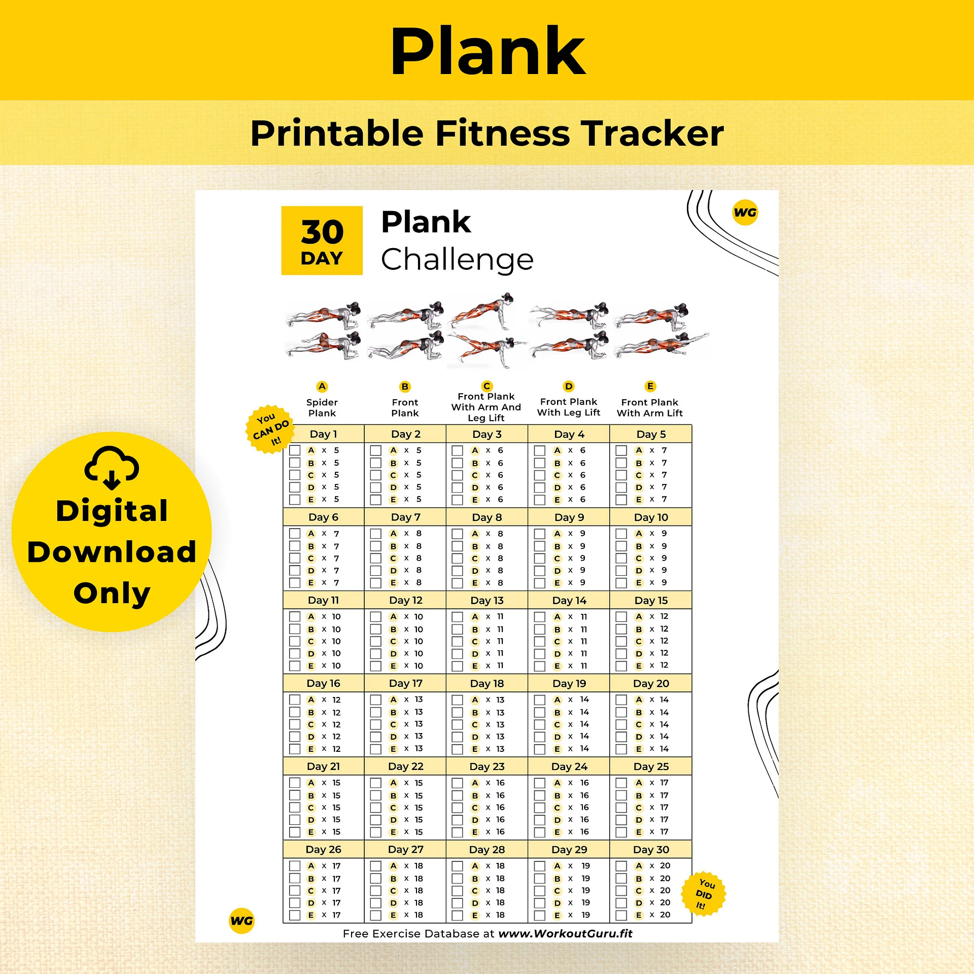 30 Day Plank Challenge - Printable Workout Tracker product image (1)