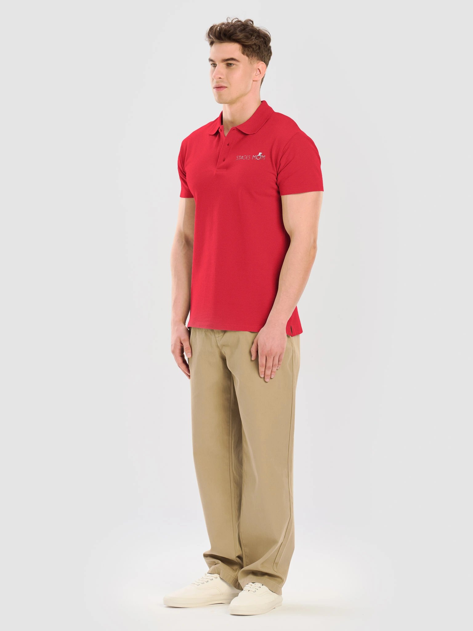 Unisex Dark Polo Shirt - White Embroidered "Stages Mom" product image (11)