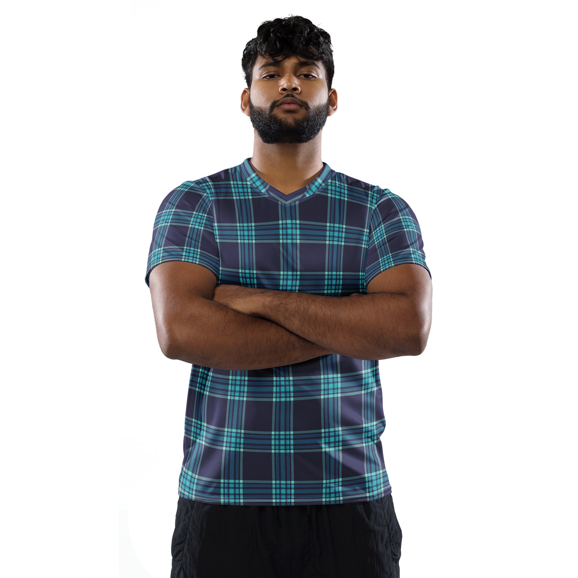 Classic Navy Blue Tartan Sports Jersey for Athletic Wear product image (2)