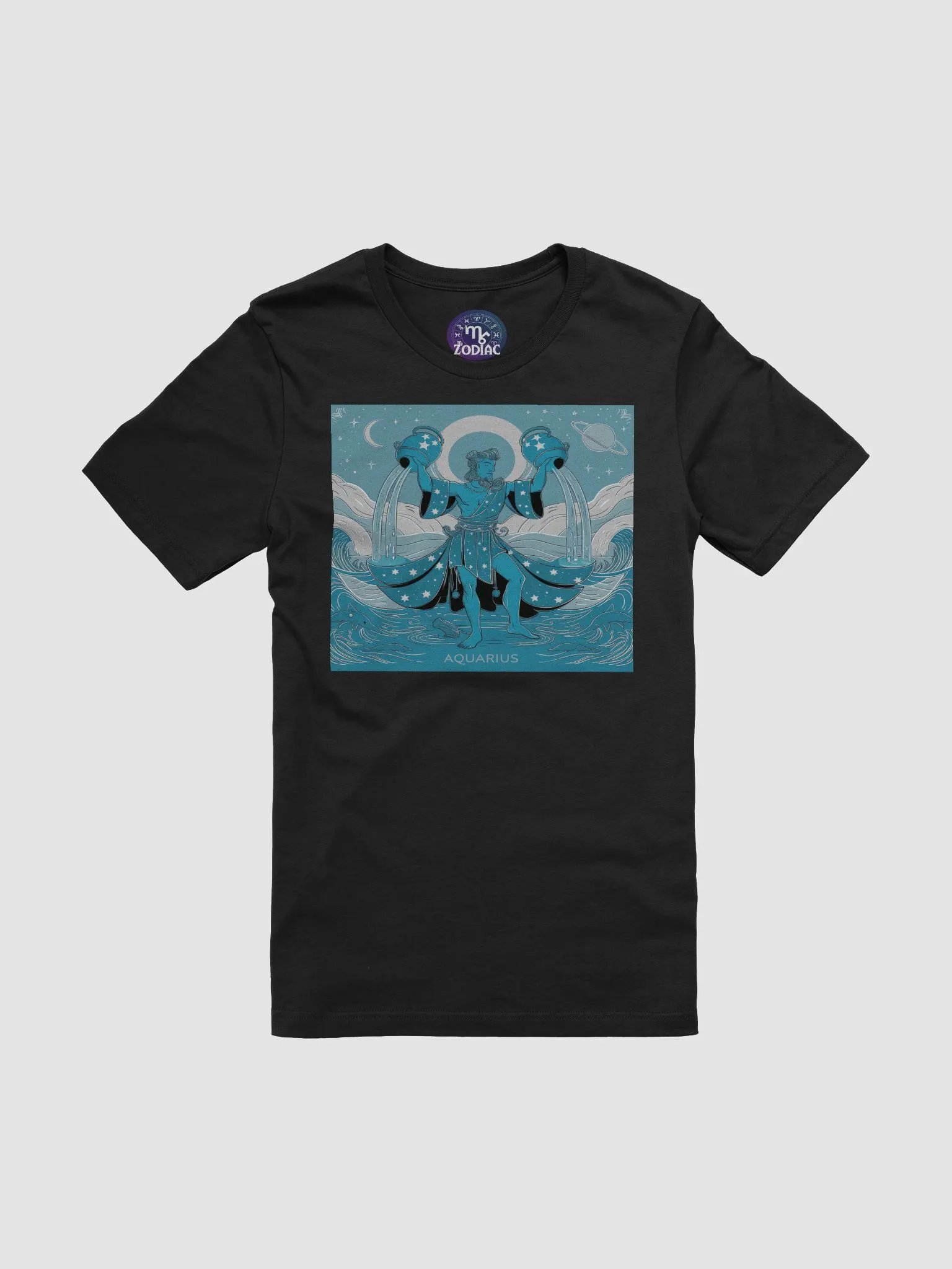 Exclusive Aquarius Zodiac T-Shirt - Unisex Celestial Water Bearer and Moon Design product image (3)