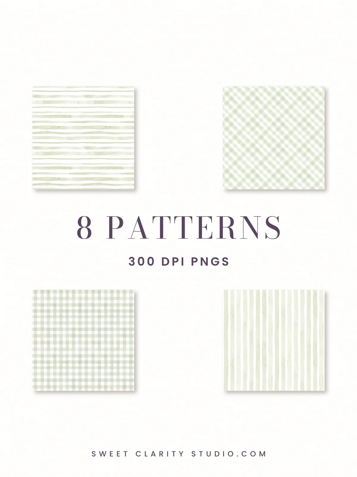 Sage Green Watercolor Gingham & Stripes Seamless Pattern Pack product image (4)