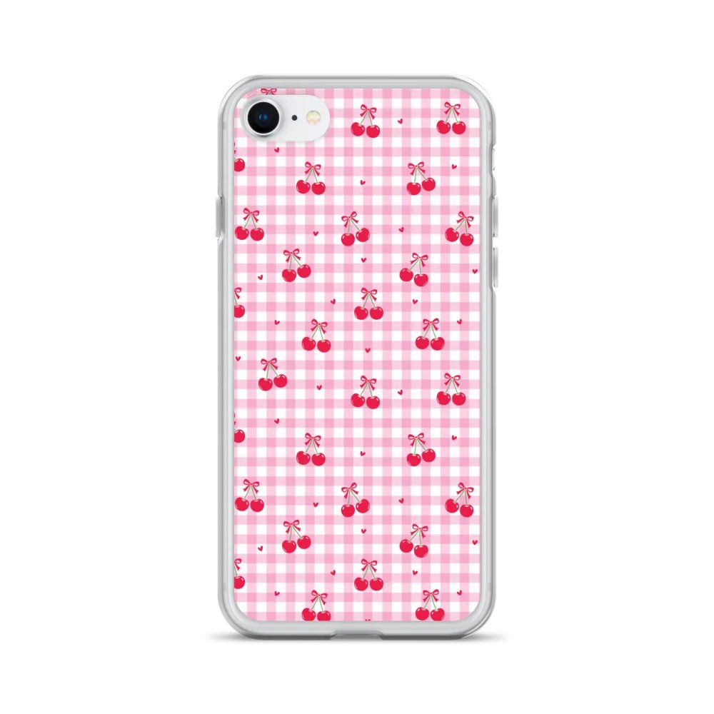 Cherries and Plaid Dreams Clear iPhone® 7/8, 11, 12, 13, 14, 15, 16, 17, X/XS, SE, XR, Mini, Pro, Pro Max, Plus Cases. product image (1)