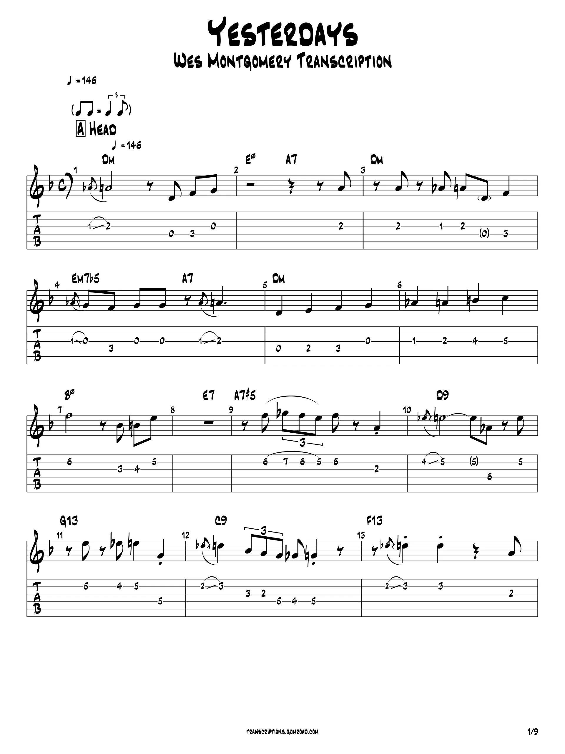 Yesterdays - Wes Montgomery | Guitar Transcription (PDF + Guitar Pro) product image (2)