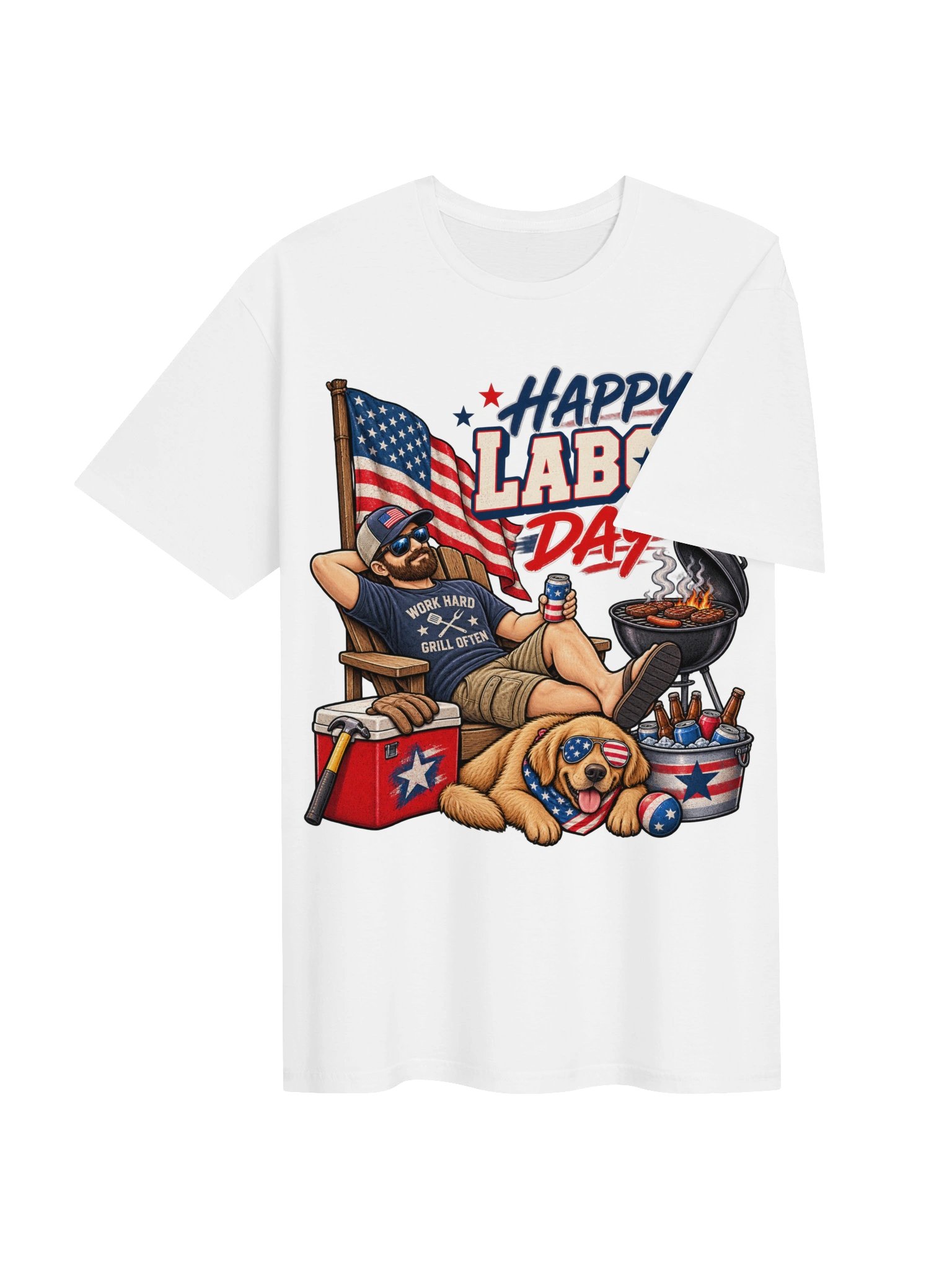 Happy Labor Day Shirt | Man Relaxing With Dog T-Shirt | Funny Dog Dad Labor Day Tee | Lazy Day Weekend Shirt product image (13)