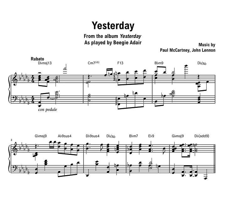 Beegie Adair - Yesterday - Sheet music (PDF) product image (1)