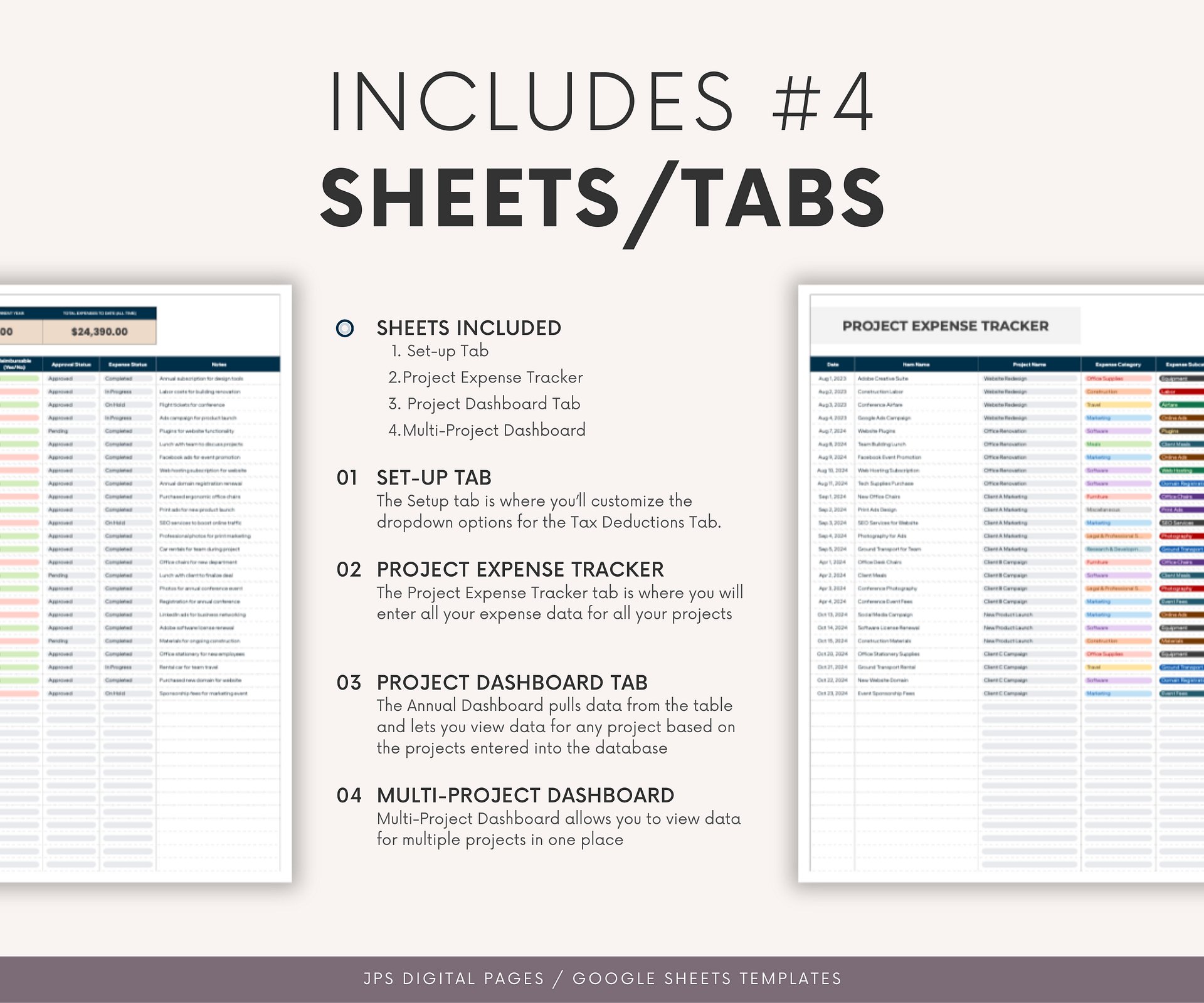 Project Cost Tracker & Dashboard Spreadsheet, Google Sheets Template, Business Cost and Expenses Tracking, Project Budget, 2024-2025 Version product image (2)