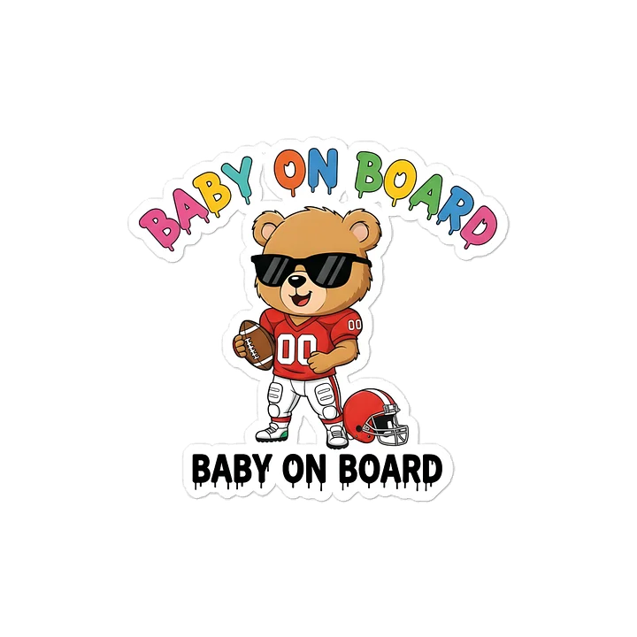 Funny Bear Football Baby on Board Sticker - 5x5 Weatherproof Vinyl Car Decal - Cute Sporty Bear Tailgate Decor - Premium Outdoor Grade Safety Sign for SUVs & Jeeps product image (1)