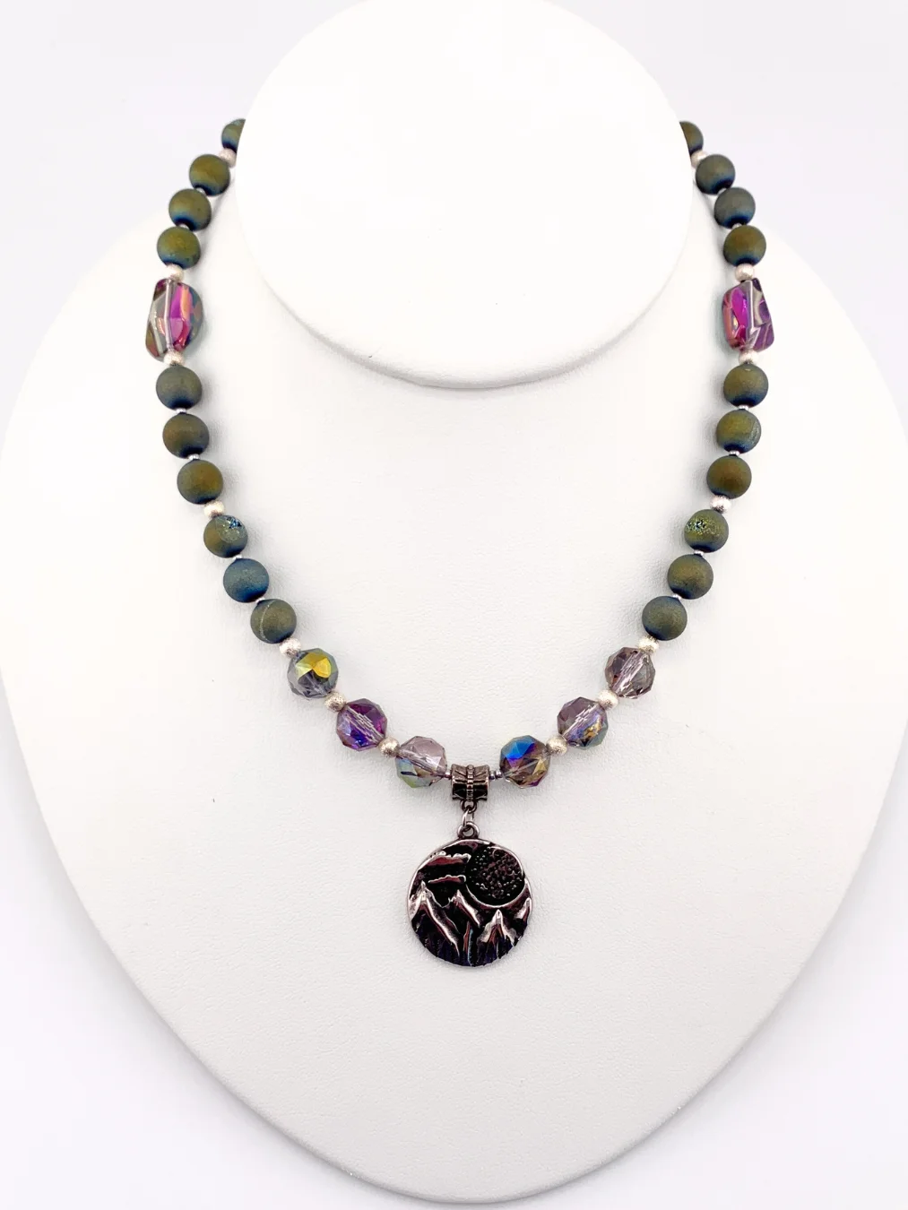 Mountain Scene Druzy Agate and Crystal Pendant Necklace, Bracelet, and Earrings Set product image (3)