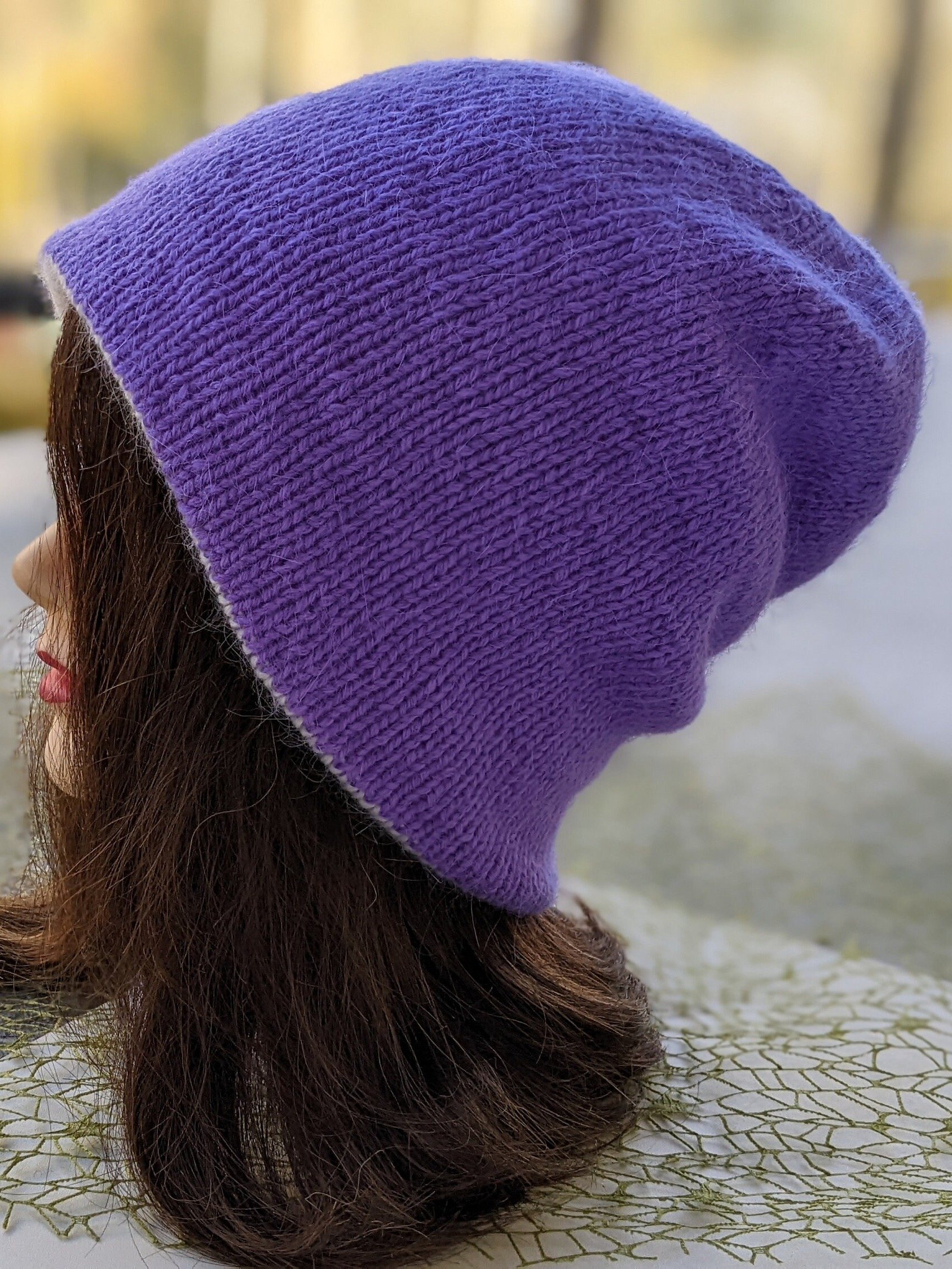Double Layer Reversible Two Colors Knit Hat Pattern product image (6)