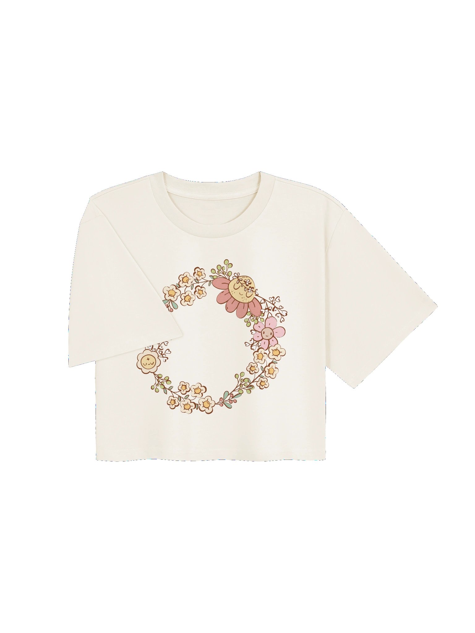 Sunshine Wreath Crop Tee | Retro Floral Circle Character Crop Top product image (35)