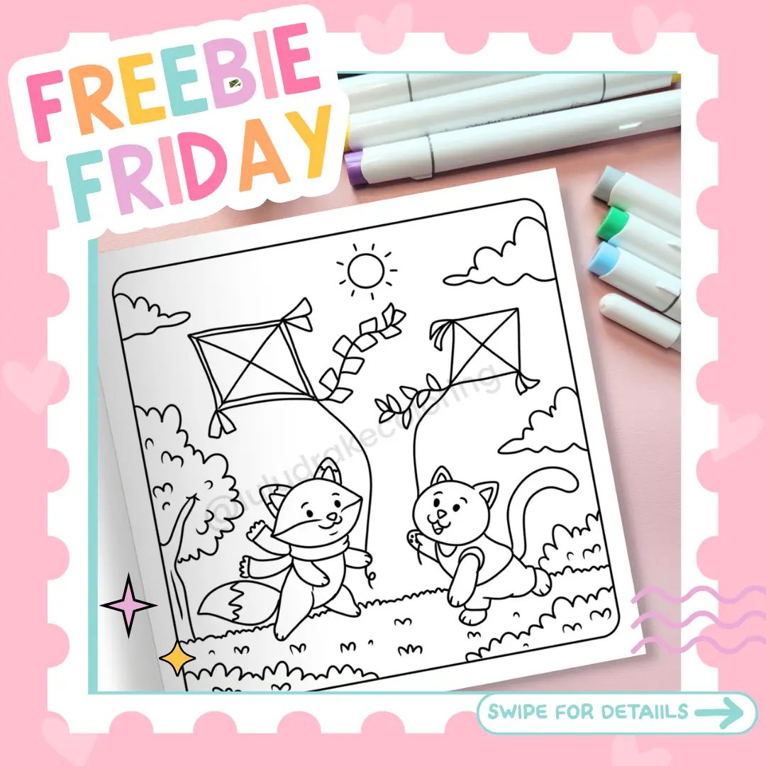 🎉 FREEBIE FRIDAY is here! 🌸🪁 Today’s free page features two Fuzzy Buddies flying kites on a perfect spring day! 🐱🦊 It's the sweetest way to kick off your weekend. Grab it, color it, and tag us so we can see your masterpiece! 🎨💖 Follow, like, share, and download from the link in bio ✨ #FuzzyBuddies #FreebieFriday #ColoringDownload #CuteColoring #AdorableArt #SpringVibes #ColoringFun #CreativeEscape #ColorWithMarkers #RelaxingHobby #luludrakecoloring #luludrake #ohuhumarkers #colorwithme