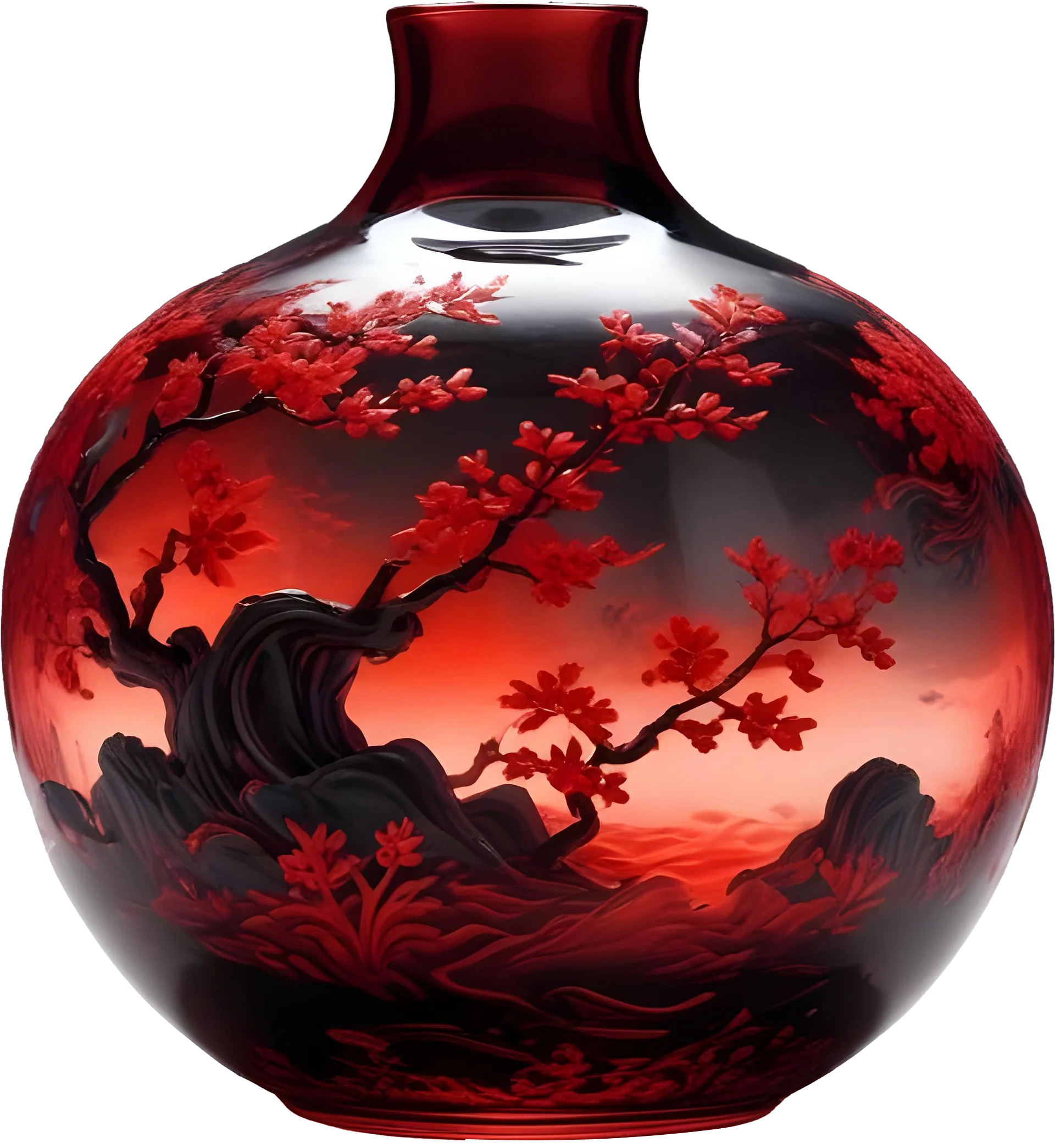 Chinese Art Glass Vase – Fiery Blossom Elegance PNG product image (1)