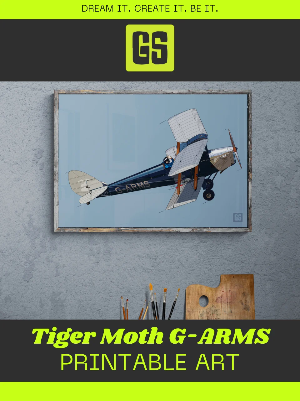 Tiger Moth G-ARMS Printable Aviation Wall Art with Full Blue Background product image (2)