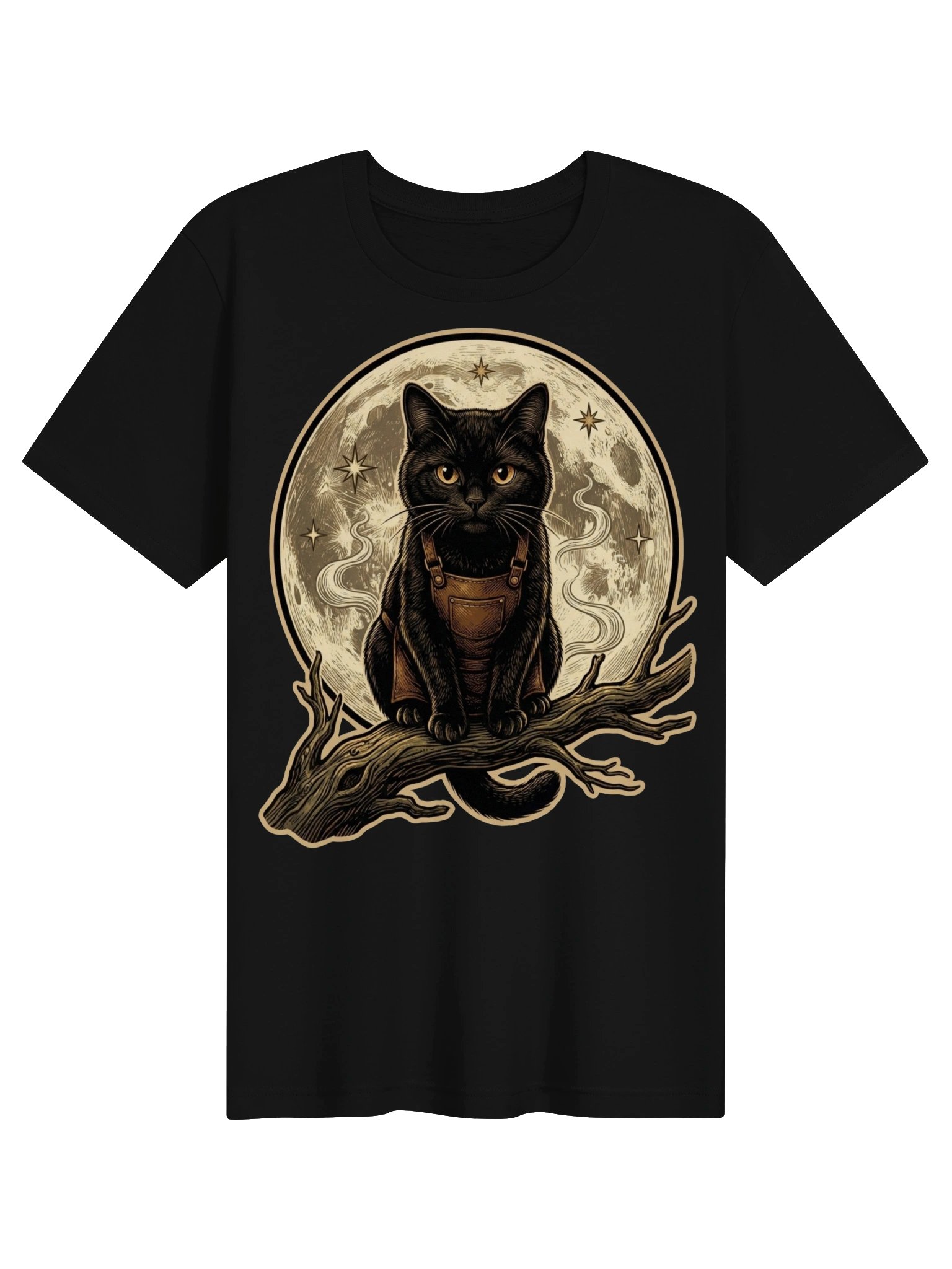 Moonlit Cat Vintage Graphic Tee - Mystical Night Black Cat Shirt product image (2)