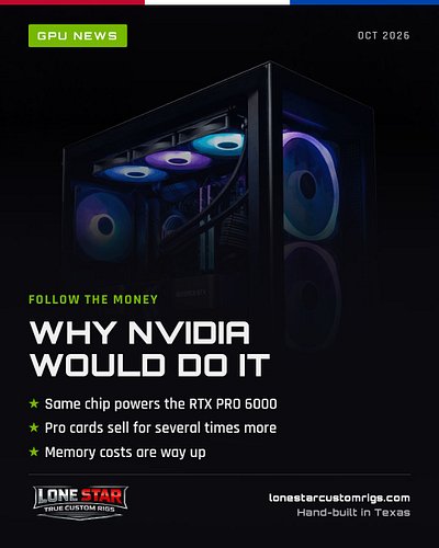Why would NVIDIA stop making the RTX 5090? 💰

🔹 Same chip powers the RTX PRO 6000 workstation card
🔹 Pro cards sell for sever...
