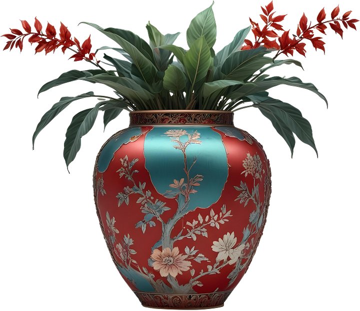 Chinese Porcelain Vase – Luxurious Red and Turquoise Floral Design PNG product image (1)
