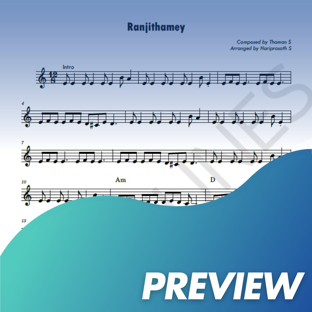 Ranjithamey - Keyboard Sheet Music product image (1)