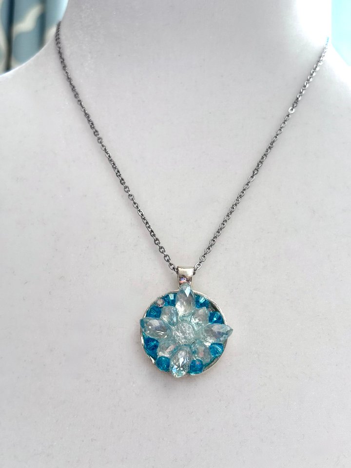 MFD-00290 | Turquoise Snow Crystal Pendant Necklace | Stainless Steel Cable Chain | Handmade Jewelry by Monique Faella Designs™ product image (2)