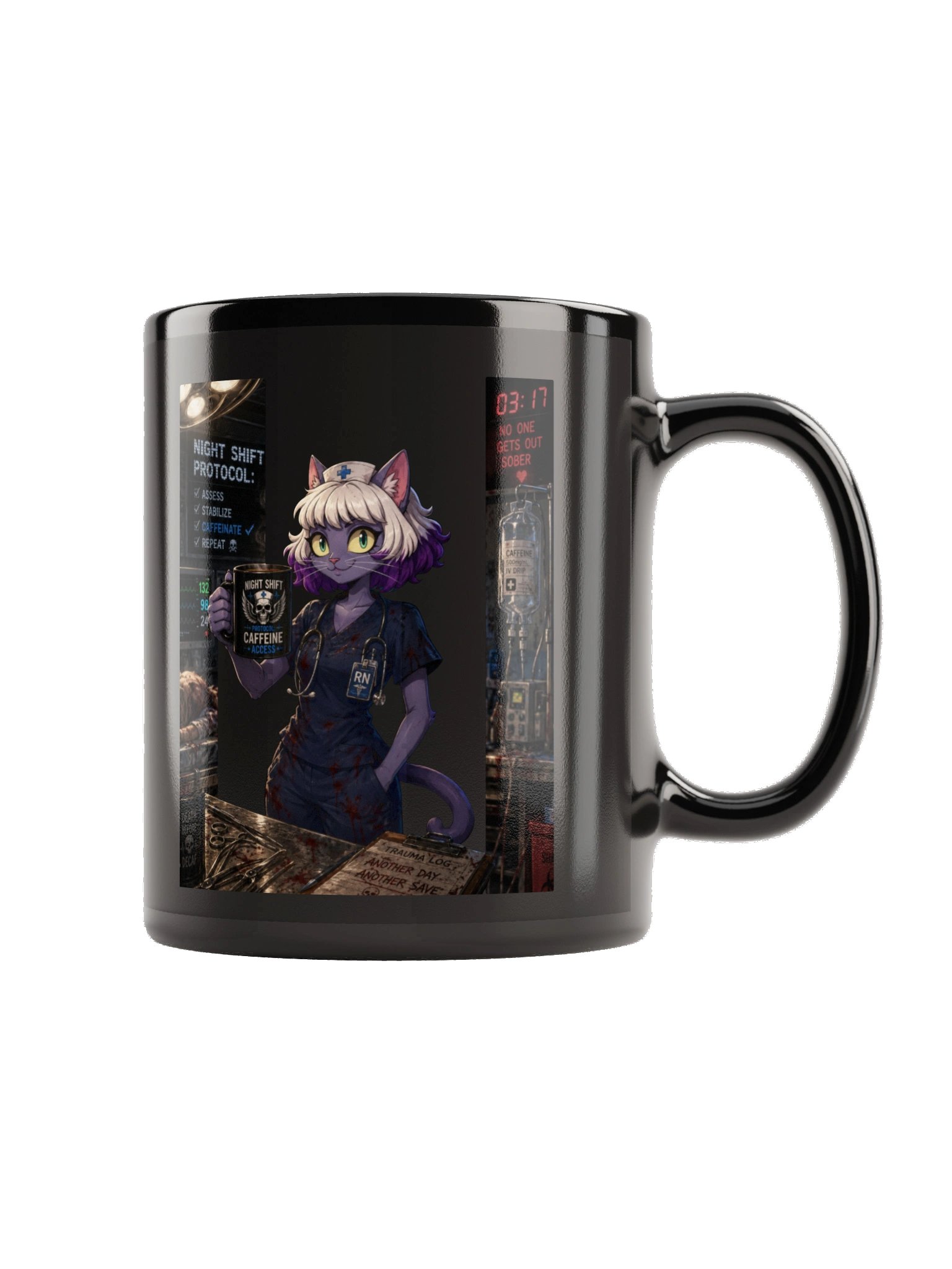 Night Shift Protocol™ Caffeine Access Nurse Coffee Mug | Anime Cat RN Gift | Funny Night Shift Cup product image (2)