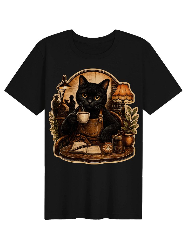 Cozy Black Cat Coffee T-Shirt | Vintage Cafe Cat Shirt | Dark Academia Coffee Lover Tee product image (1)