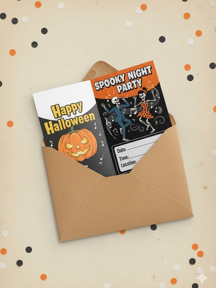 Spooky Night Party Invitation, Halloween Party Invite, Halloween Invitation Card, Printable Halloween Invite, Spooky Skeleton Dance product image (2)