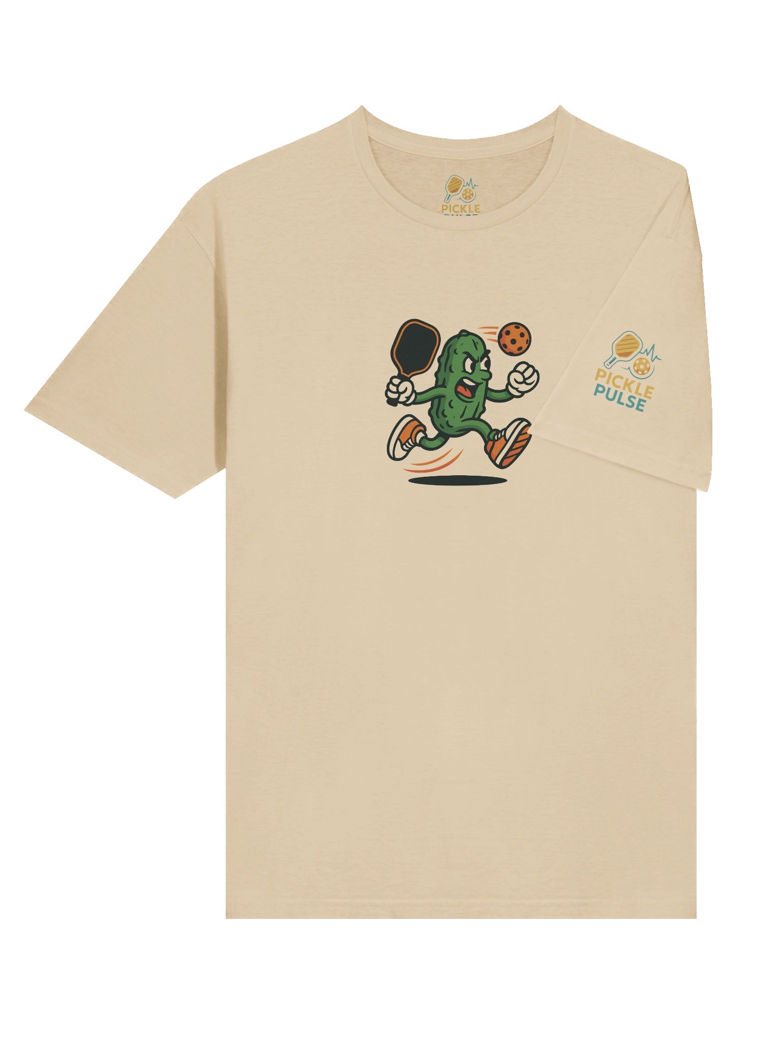 Pickleball Power Pickle T-Shirt – Sand Color Funny Unisex Tee with Animated Pickleball Smash Design product image (6)