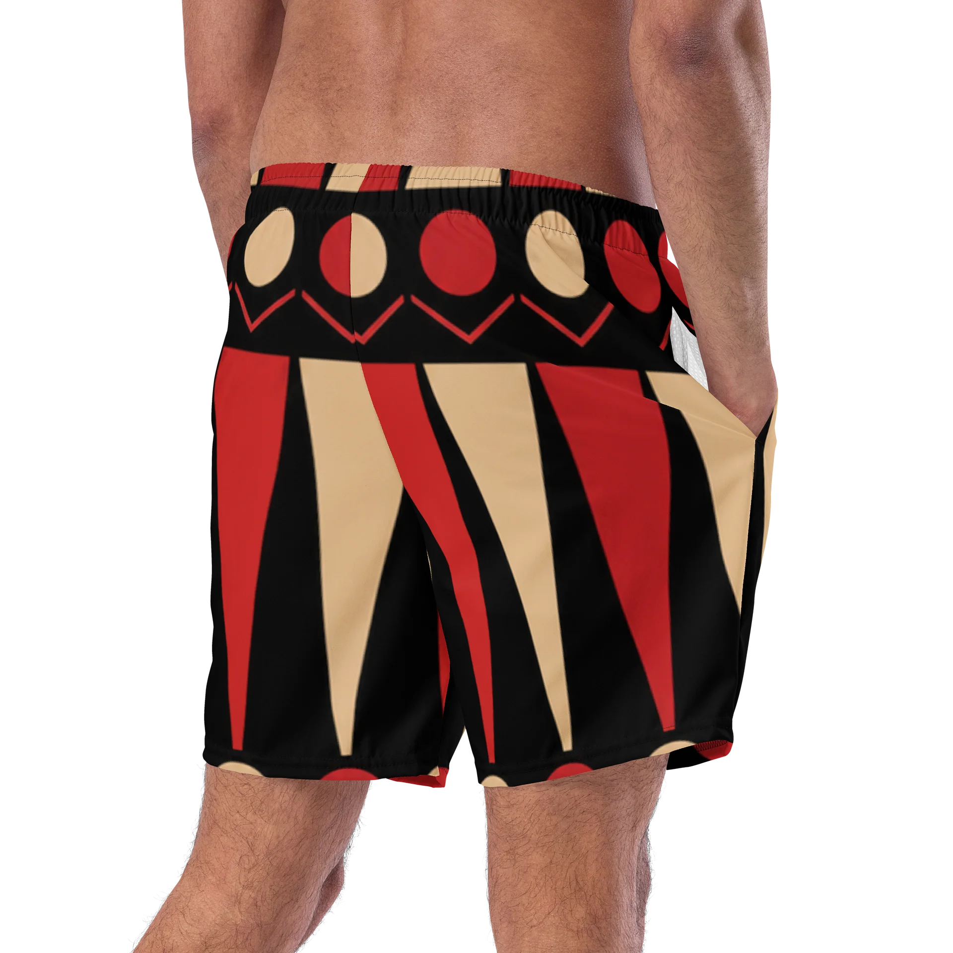 Geometric Red & Beige Pattern Swim Trunks product image (9)