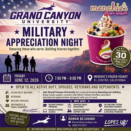 Who doesn't love frozen yogurt? 🍦 Come out to Menchie's for our Military Appreciation Night! Open to all active duty, spouses...