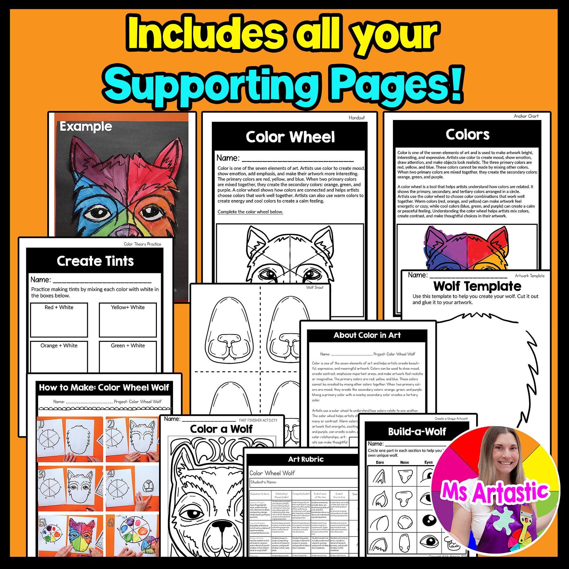 Color Wheel Art Lesson Element of Art Color 4th Grade Color Wheel Wolf Project product image (4)