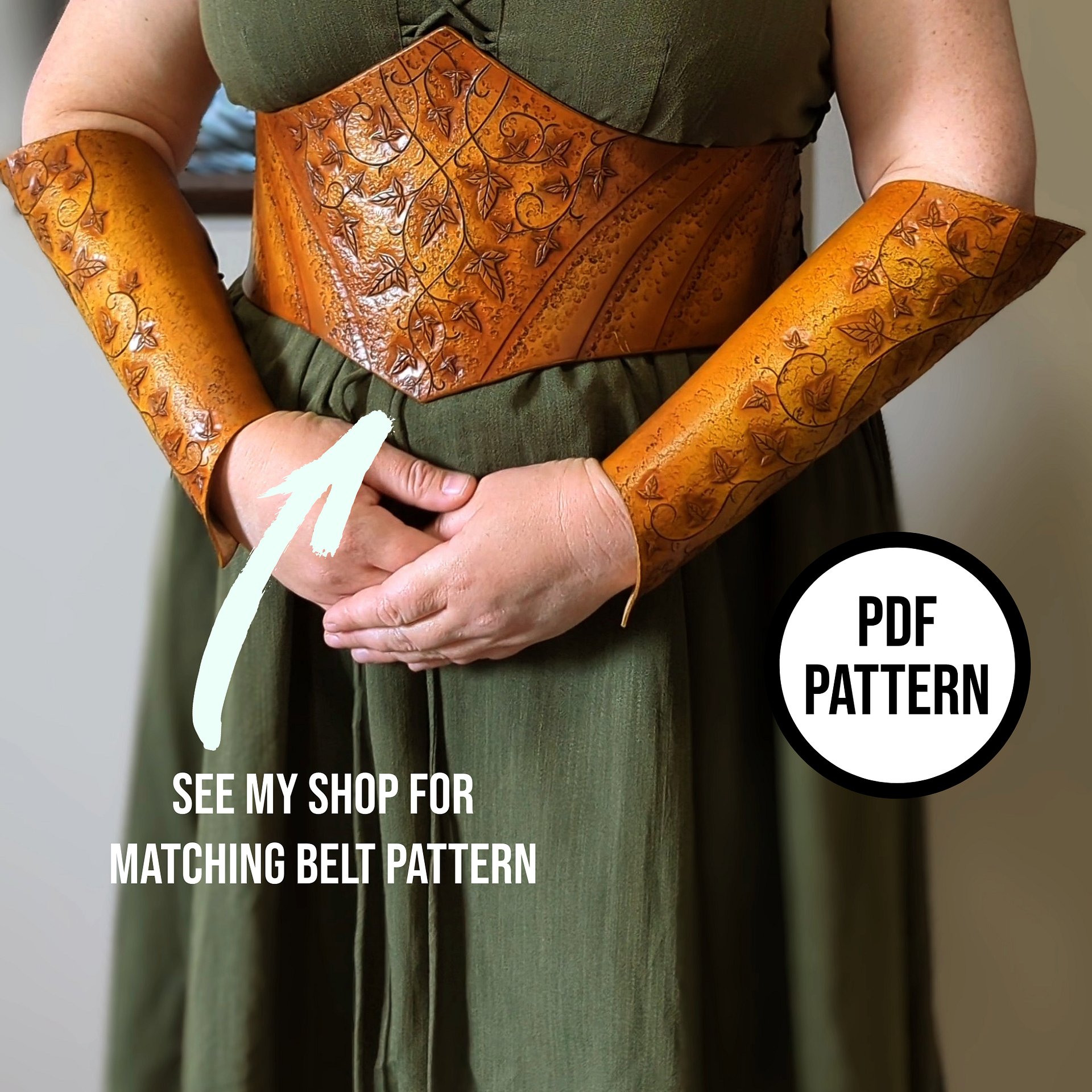Leather Bracers with Mallorn Leaves - PDF Pattern for Leatherwork product image (4)