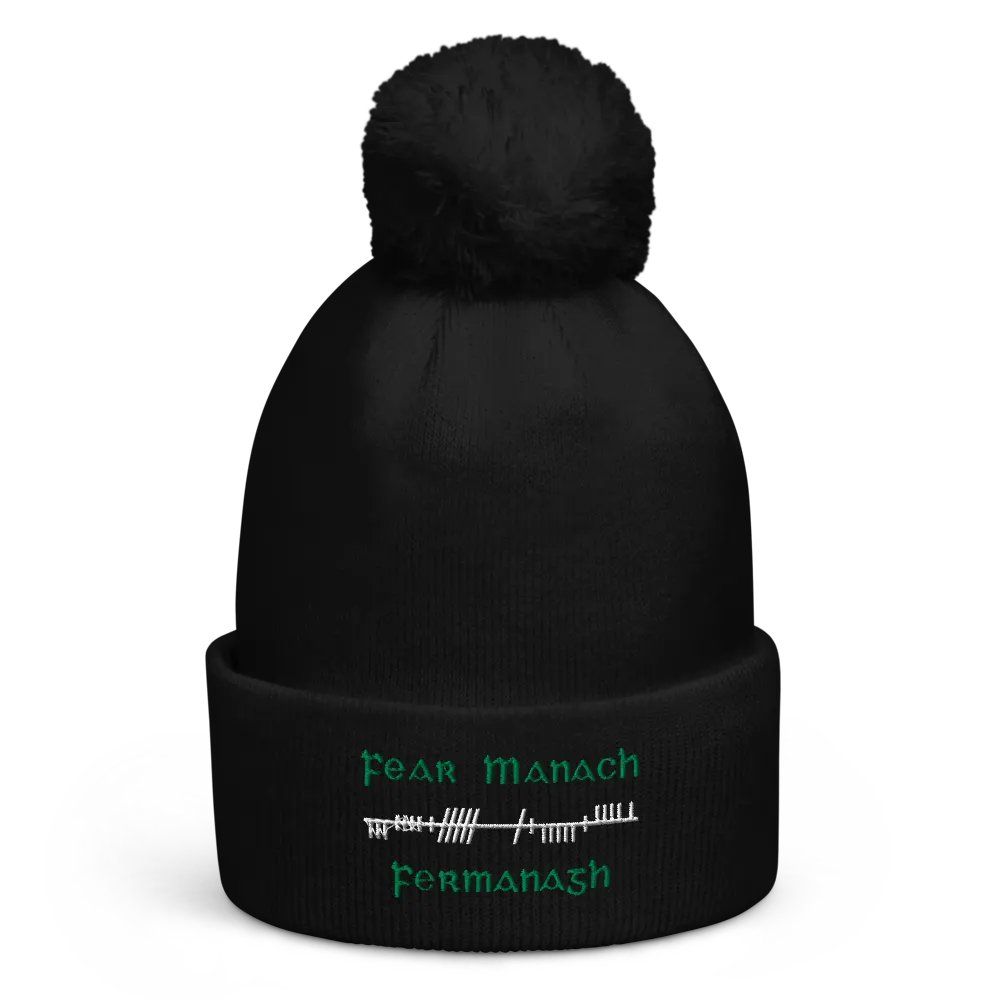 Fermanagh/Fear Manach Orthodox Ogham style embroidered Pom-Pom Beanie product image (1)