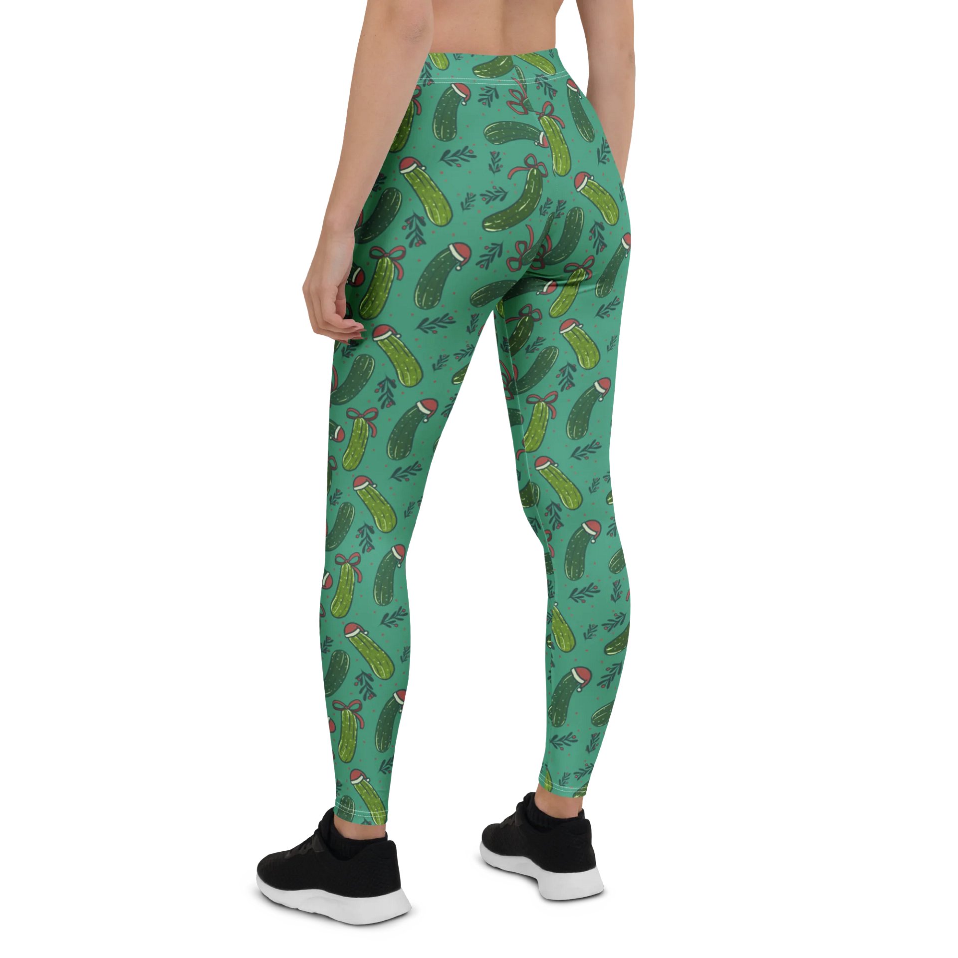 Christmas Pickles Pattern Leggings, Dark Green product image (3)