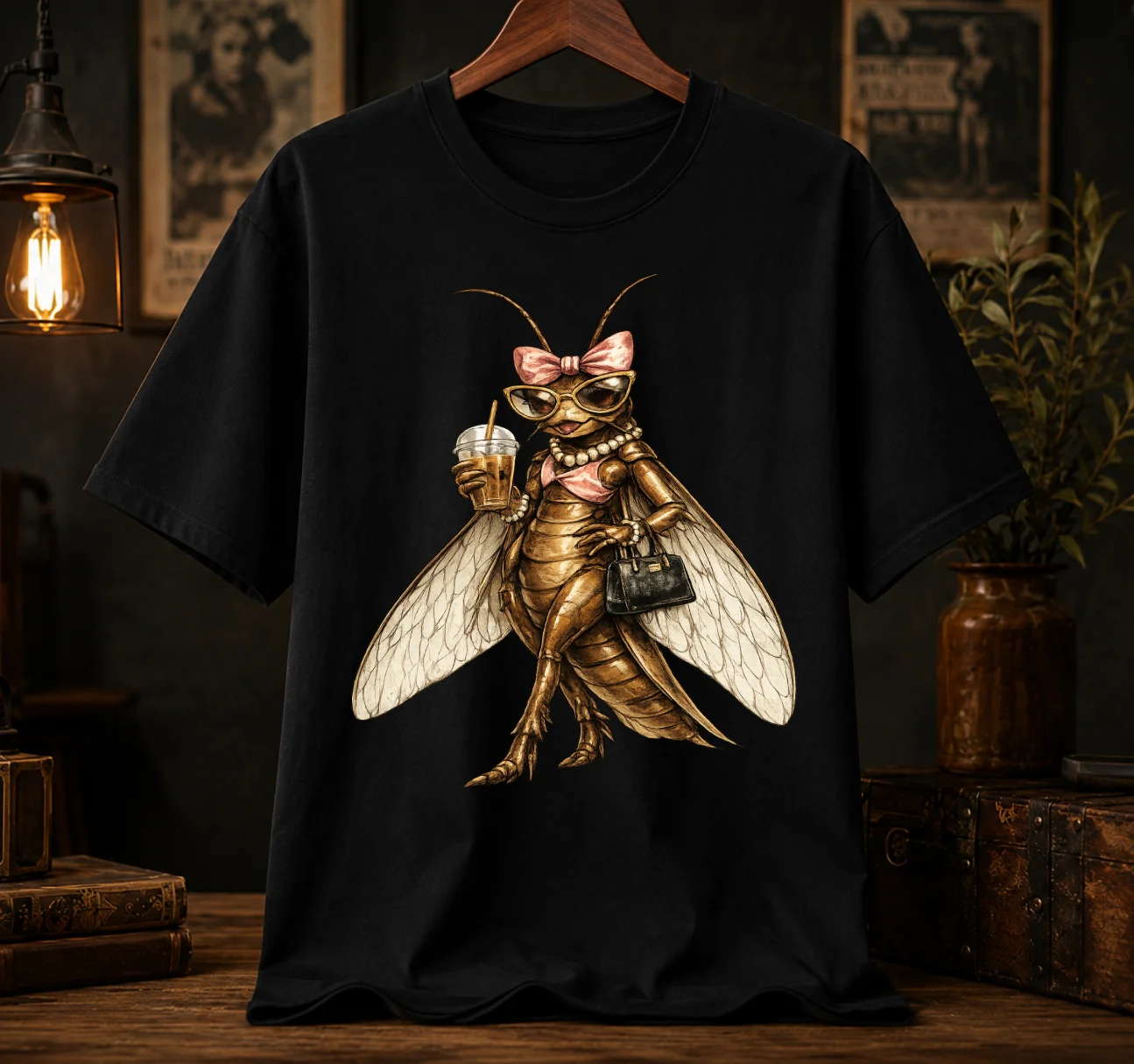 Fashionista Cockroach Graphic Tee | Quirky Iced Coffee Vintage Shirt product image (1)